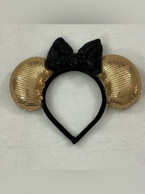 Glamorous Gold & Black Bow Sequin Minnie Mouse Disney Ears Headband